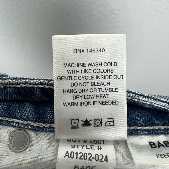 AMO | Babe Jeans in Keepsake Blue Patch Distressed Raw Hem Cropped Grunge 30 - Picture 11 of 11